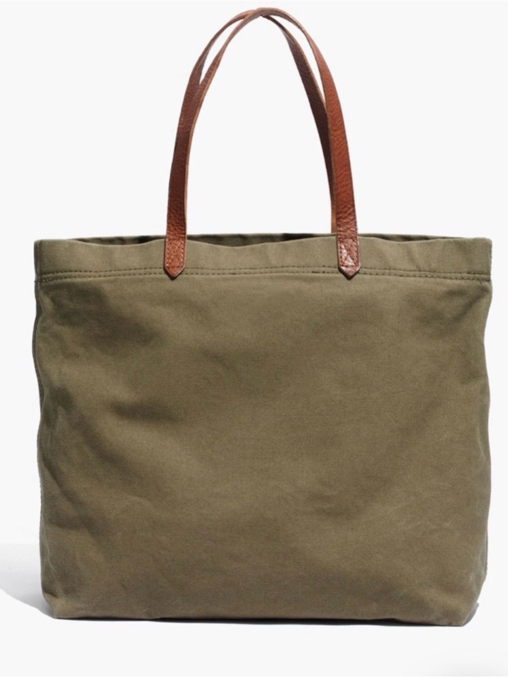 Madewell Canvas Tote Bag with Brown Leather Handles - Olive
